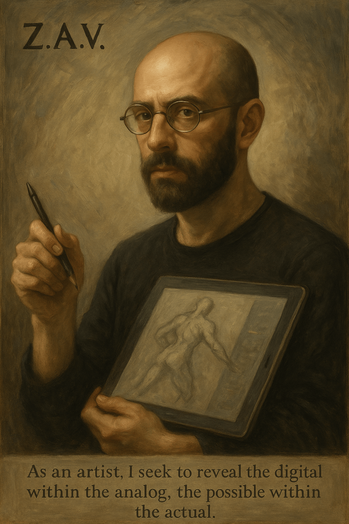 ארן אביס, דיוקן עצמי עם רישום. דימוי דיגיטלי מורכב